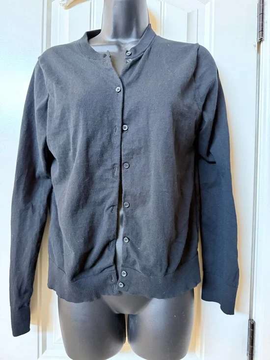 J Crew factory Classic Black Button-Up Cardigan Sz L - Picture 1 of 9